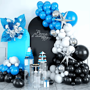 Black & Blue Star Balloon Set - Birthday & Baby Shower