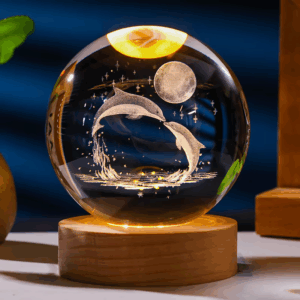 Fish and Love - 3D Solar System Crystal Ball Night Lamp with LED wooden base