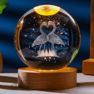 Duck Love 3D Solar System Crystal Ball Night Light LED with Wooden Stand
